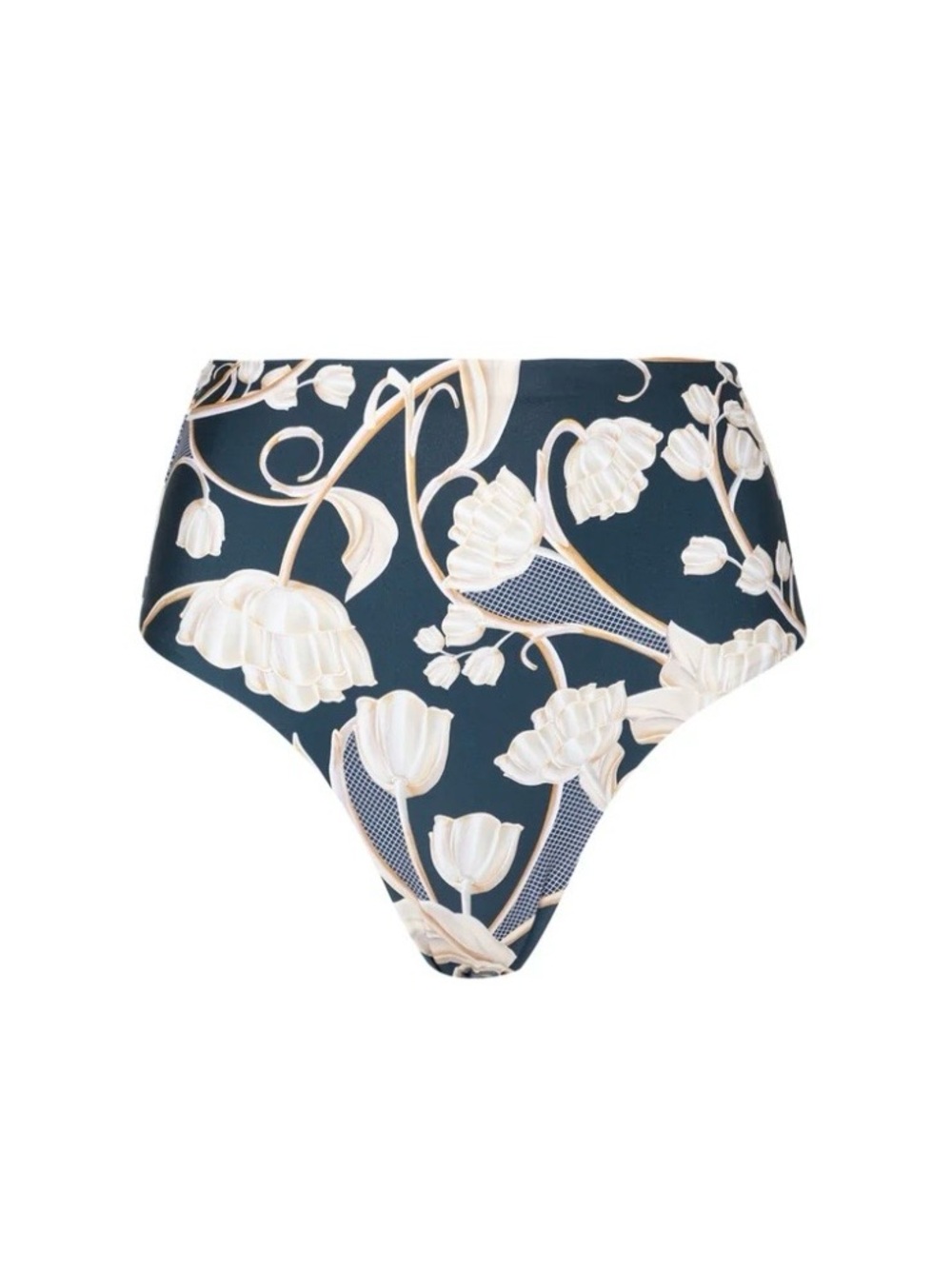 Agua Bendita Perla High-Waist Floral Bikini Bottoms in Navy and Cream
